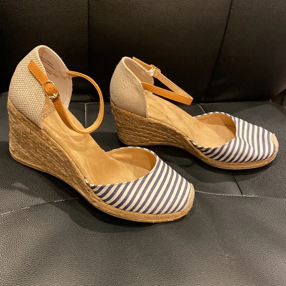 White Mountain striped denim espadrille wedges